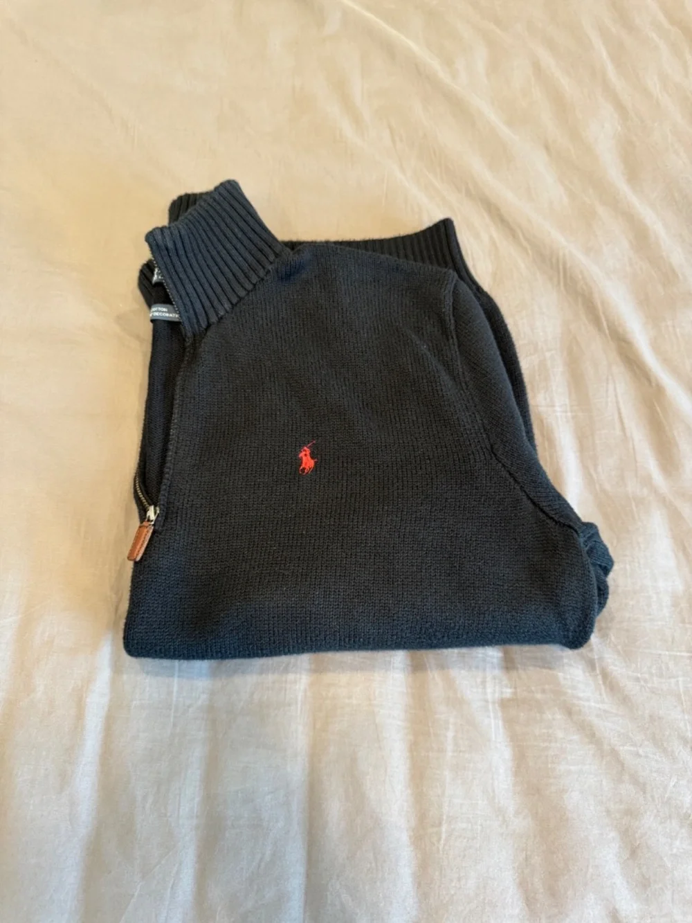 Polo Ralph Lauren Black Cotton Quarter Zip Sweater Red Pony Medium M